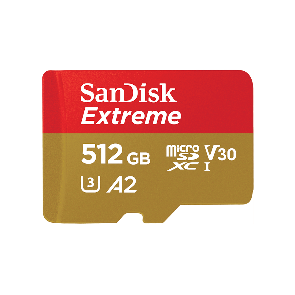 A large main feature product image of SanDisk Extreme 512GB MicroSDXC UHS-I Card