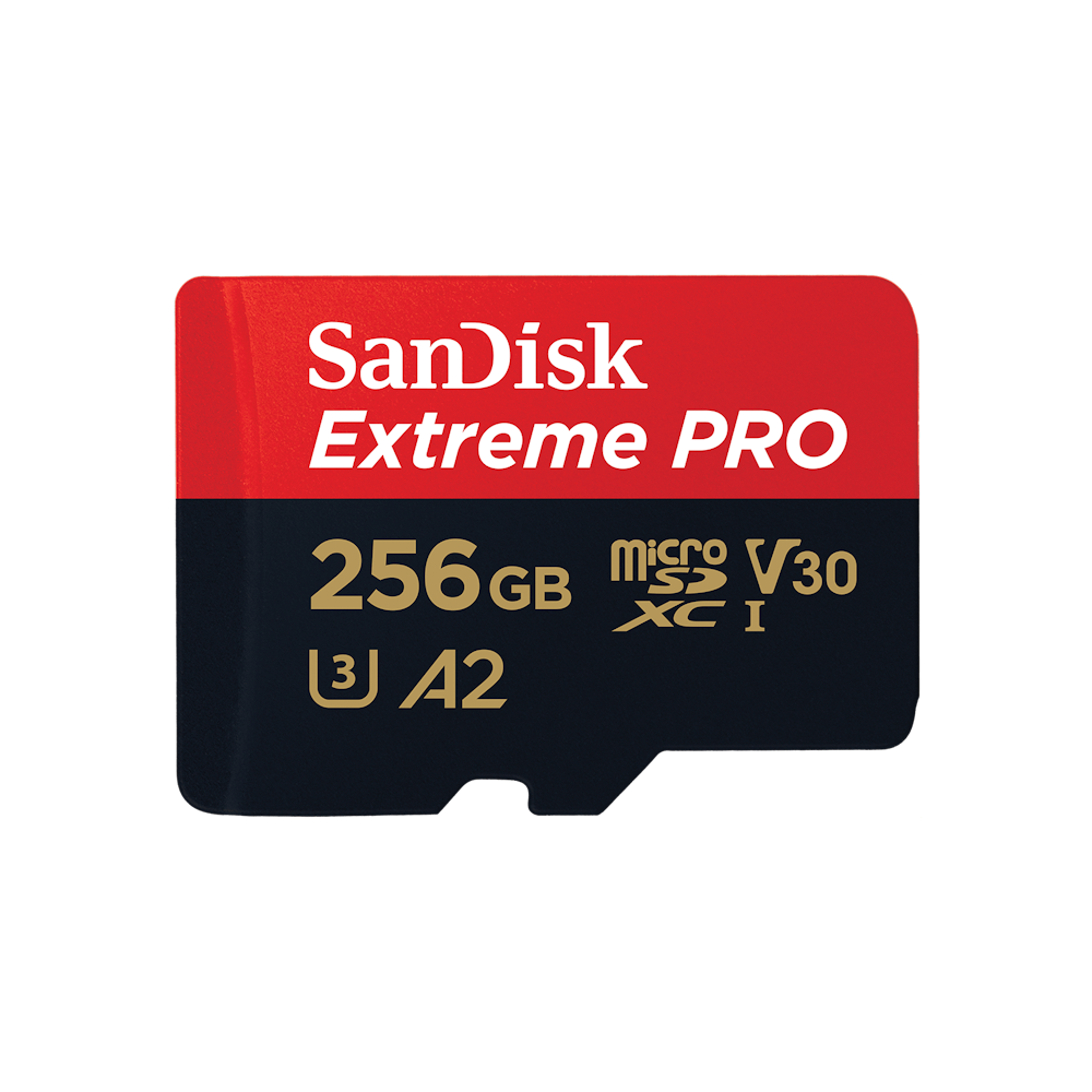 A large main feature product image of SanDisk Extreme PRO 256GB MicroSDXC UHS-I Card