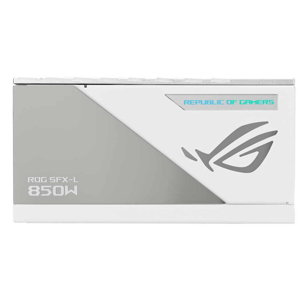A large main feature product image of ASUS ROG Loki 850W Platinum PCIe 5.0 SFX-L Modular PSU - White