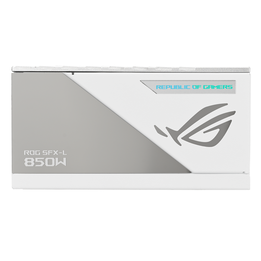 A large main feature product image of ASUS ROG Loki 850W Platinum PCIe 5.0 SFX-L Modular PSU - White