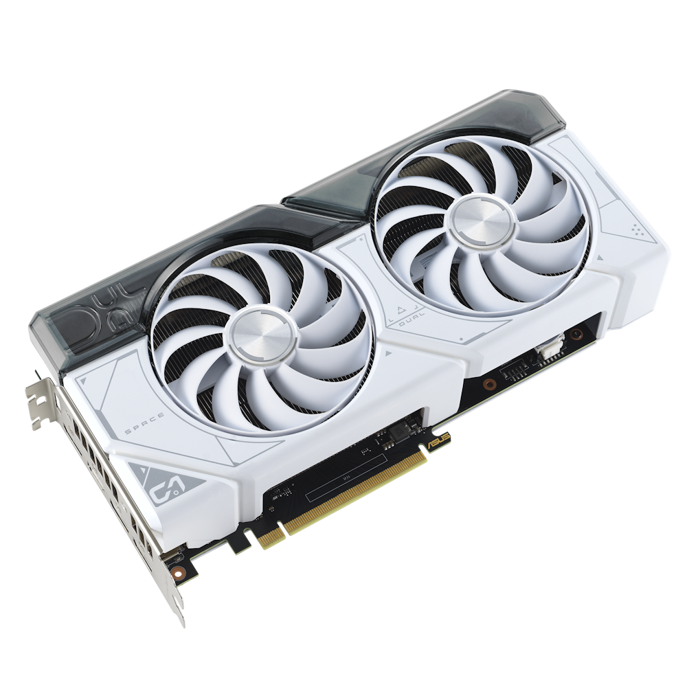 A large main feature product image of ASUS GeForce RTX 4070 Dual OC 12GB GDDR6X - White