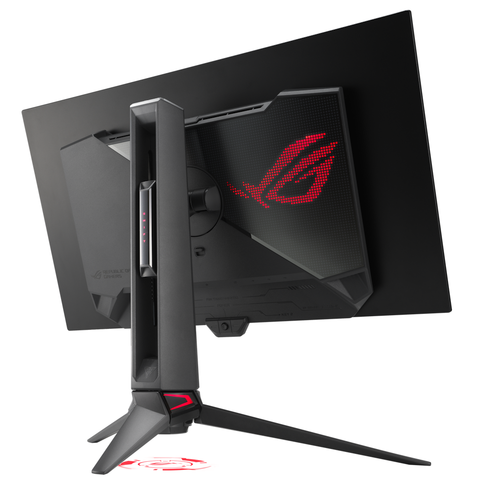 A large main feature product image of ASUS ROG Swift OLED PG27AQDM 27" QHD 240Hz OLED Monitor