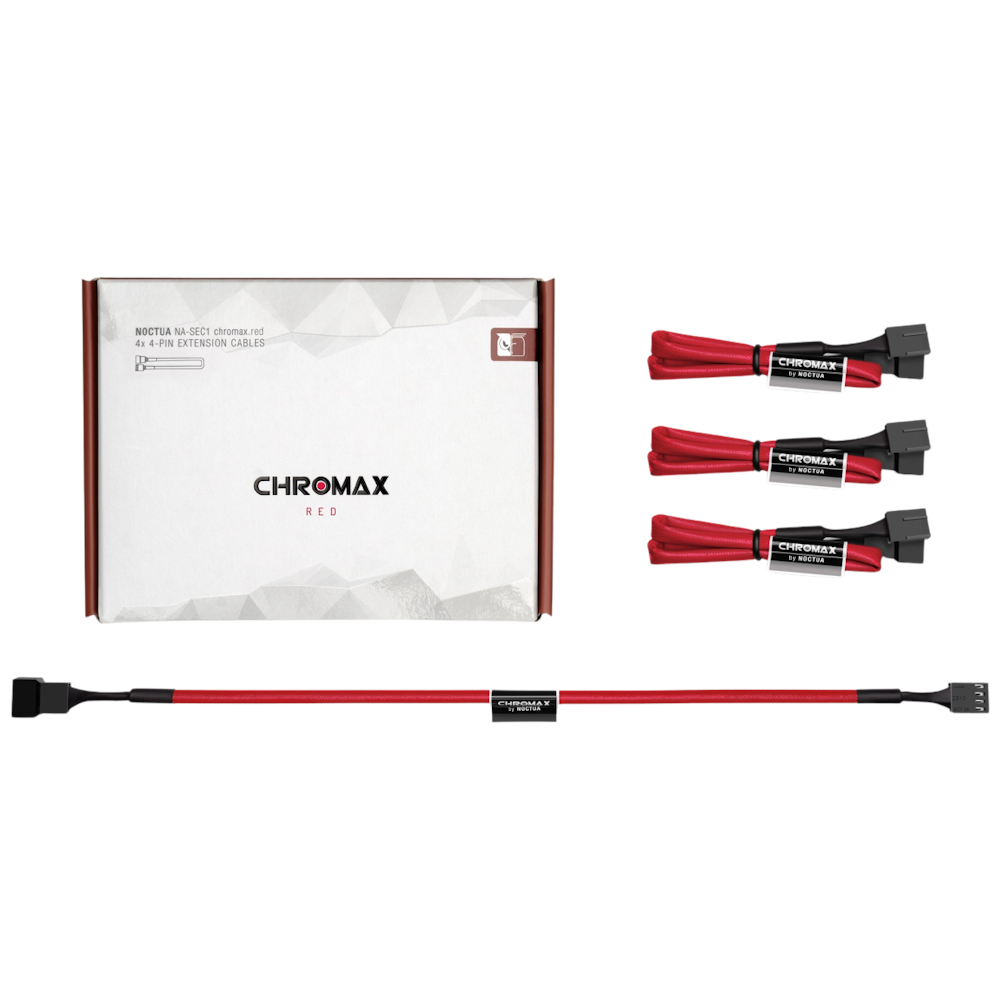 Noctua NA-SEC1 4x 30cm 4-Pin Fan Extension Cable Kit - Chromax Red