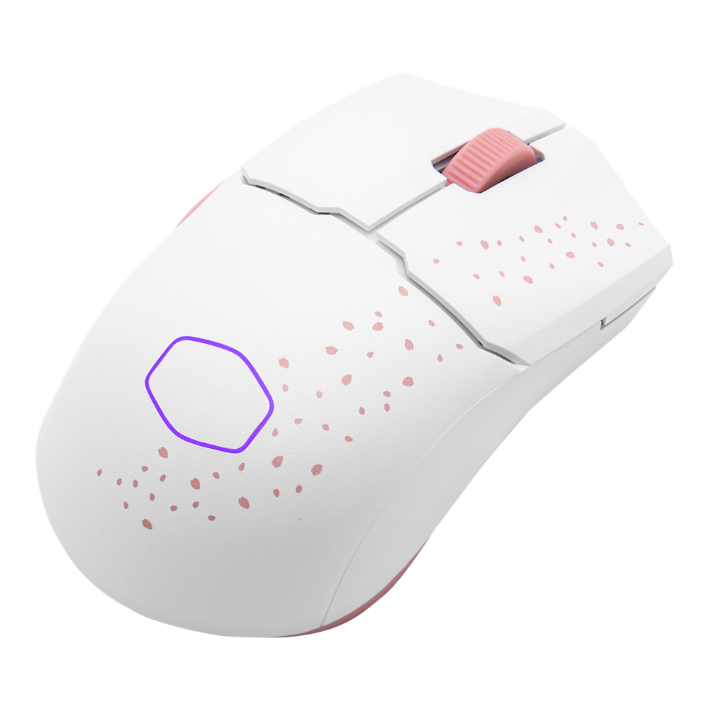 A large main feature product image of Cooler Master MM712 Gaming Mouse - Sakura Edition
