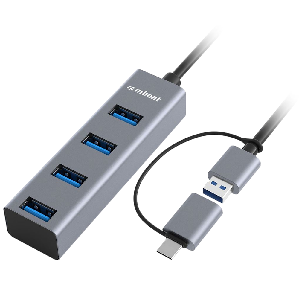 mBeat 4 Port USB Hub w/ USB A to C Converter