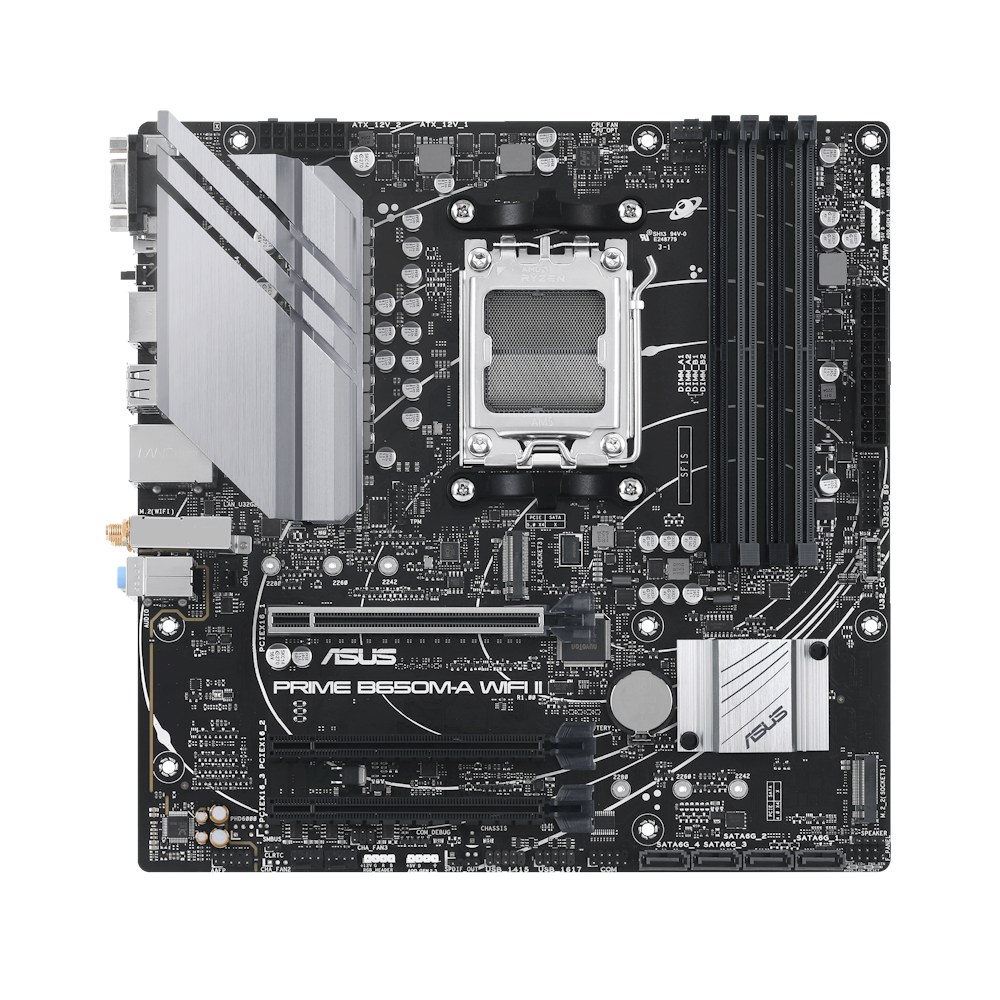A large main feature product image of ASUS PRIME B650M-A WiFi II AM5 mATX Desktop Motherboard
