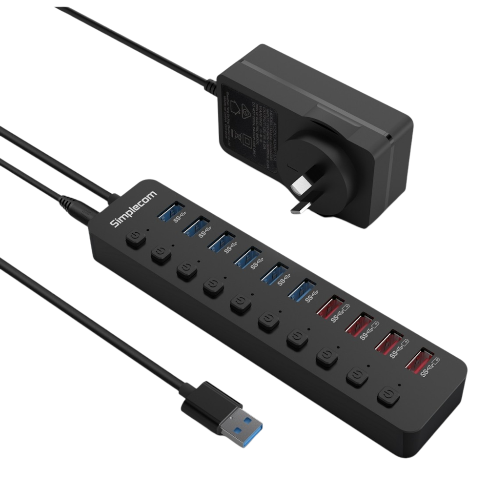 Simplecom CHU810 48W 10-Port Fast Charging USB 3.0 Hub & Charger w/ Individual Switches - 12V/4A