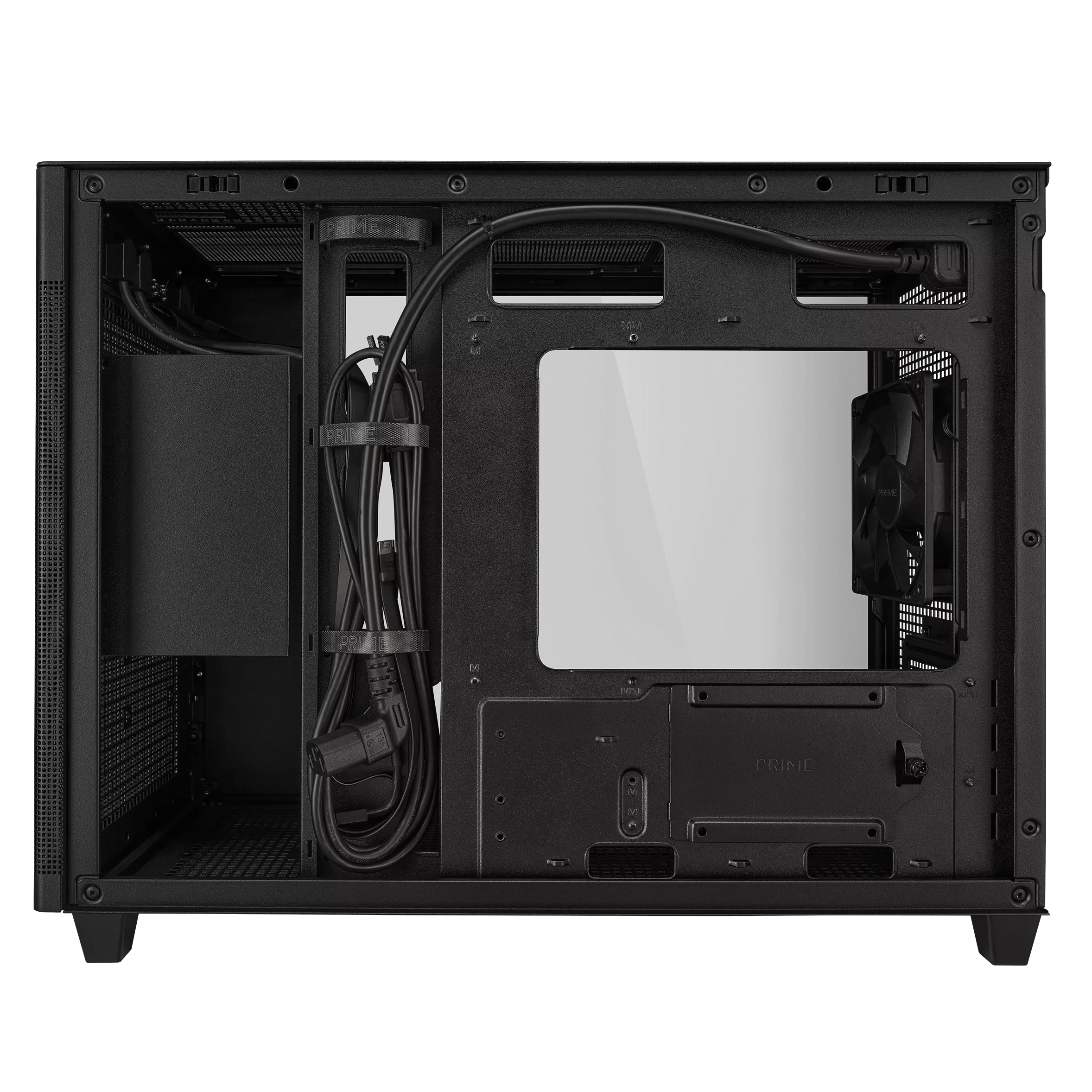 A large main feature product image of ASUS PRIME AP201 TG Micro Tower Case - Black