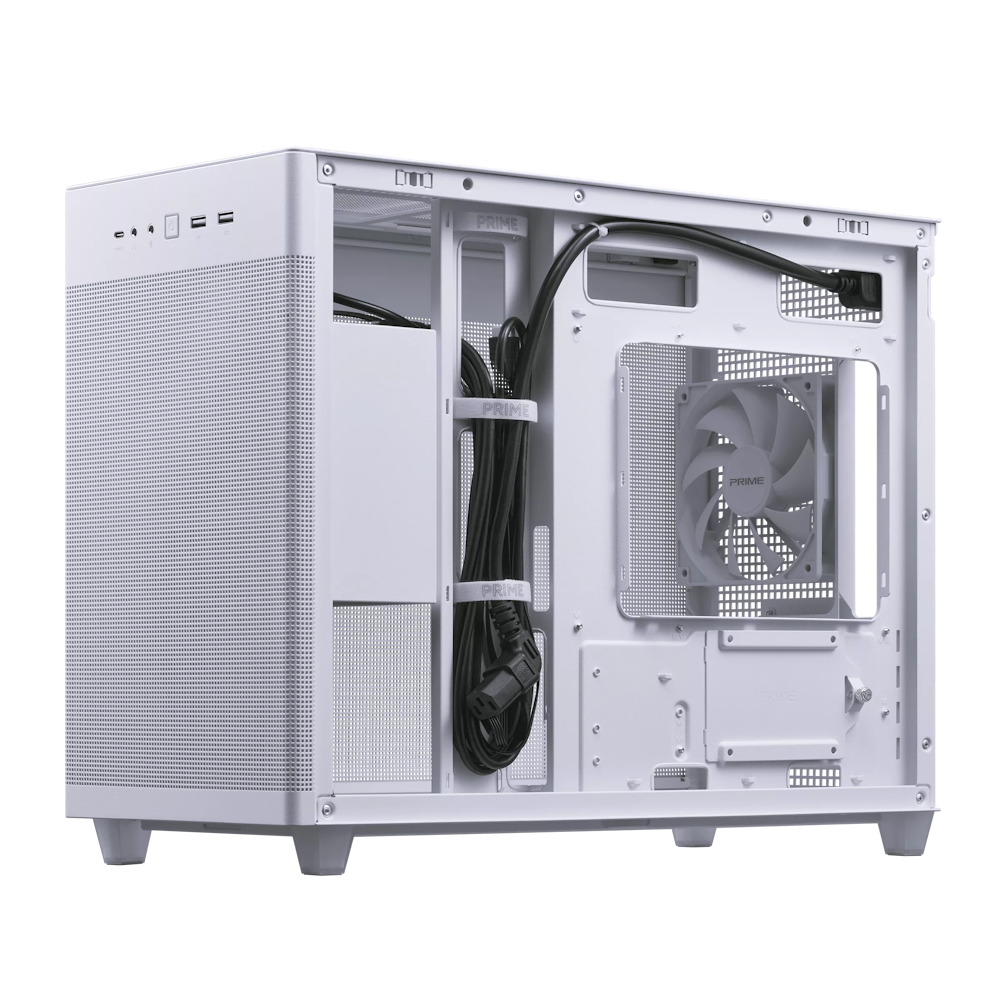 A large main feature product image of ASUS PRIME AP201 TG Micro Tower Case - White