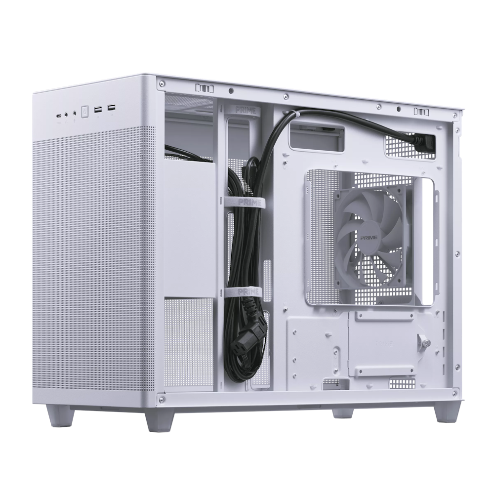 A large main feature product image of ASUS Prime AP201 TG Micro Tower Case - White