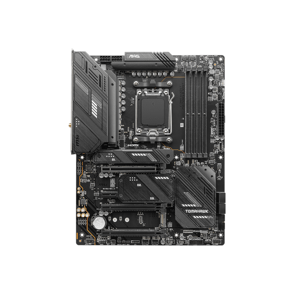 A large main feature product image of MSI MAG X670E Tomahawk WiFi AM5 ATX Desktop Motherboard
