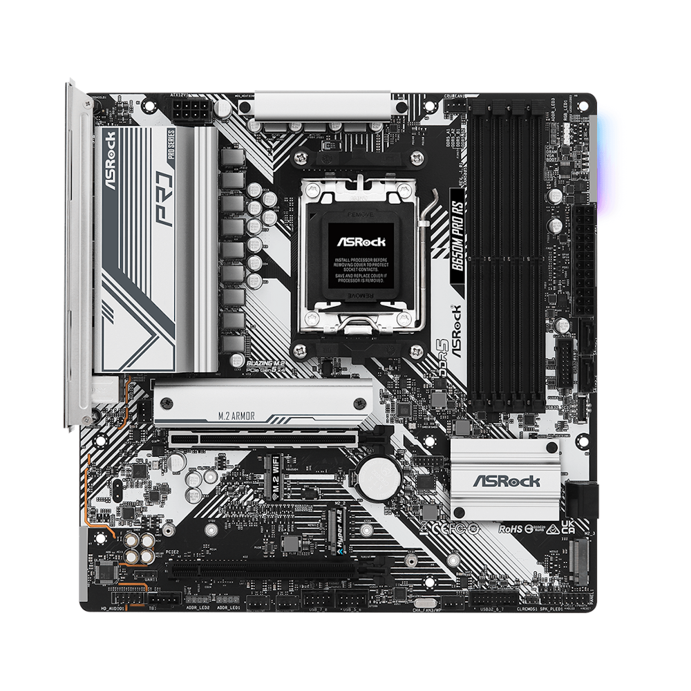 A large main feature product image of ASRock B650M Pro RS AM5 mATX Desktop Motherboard