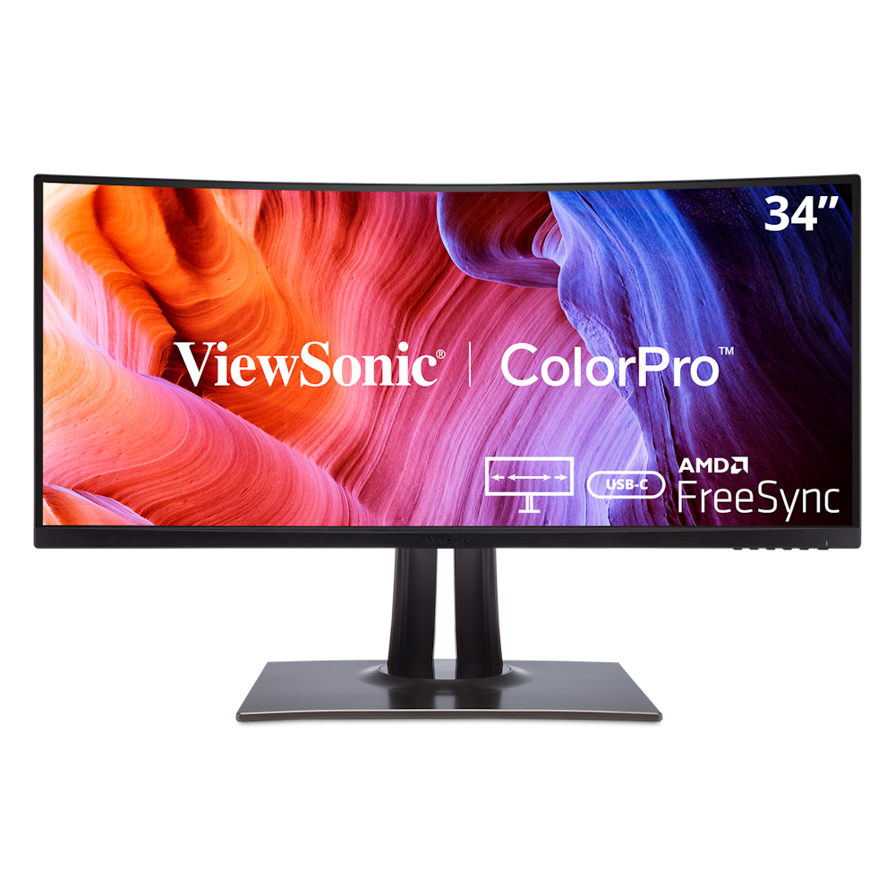 A large main feature product image of ViewSonic ColorPro VP3481A 34" Curved UWQHD Ultrawide 100Hz IPS Monitor