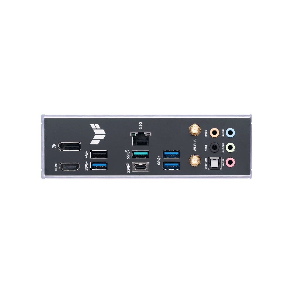 A large main feature product image of ASUS TUF Gaming B760-PLUS WiFi LGA1700 ATX Desktop Motherboard