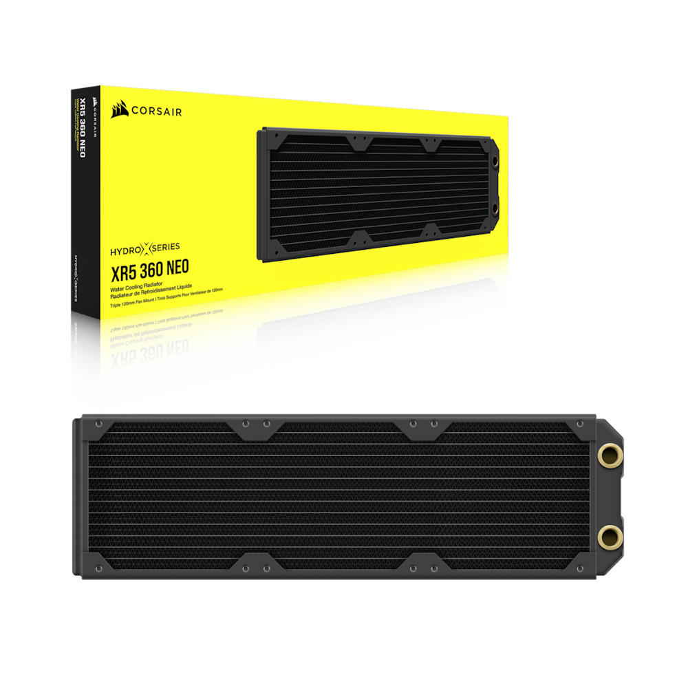 A large main feature product image of Corsair Hydro X Series XR5 NEO 360mm Water Cooling Radiator