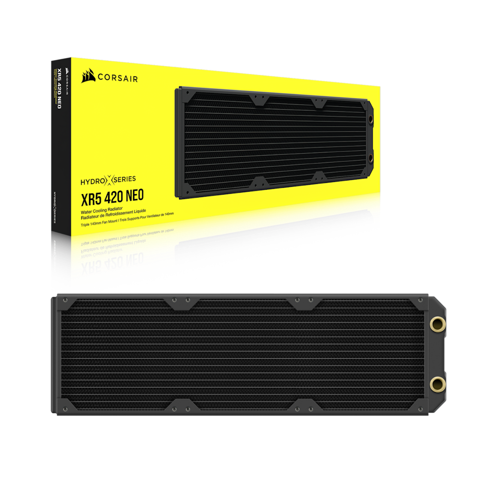 A large main feature product image of Corsair Hydro X Series XR5 NEO 420mm Water Cooling Radiator 