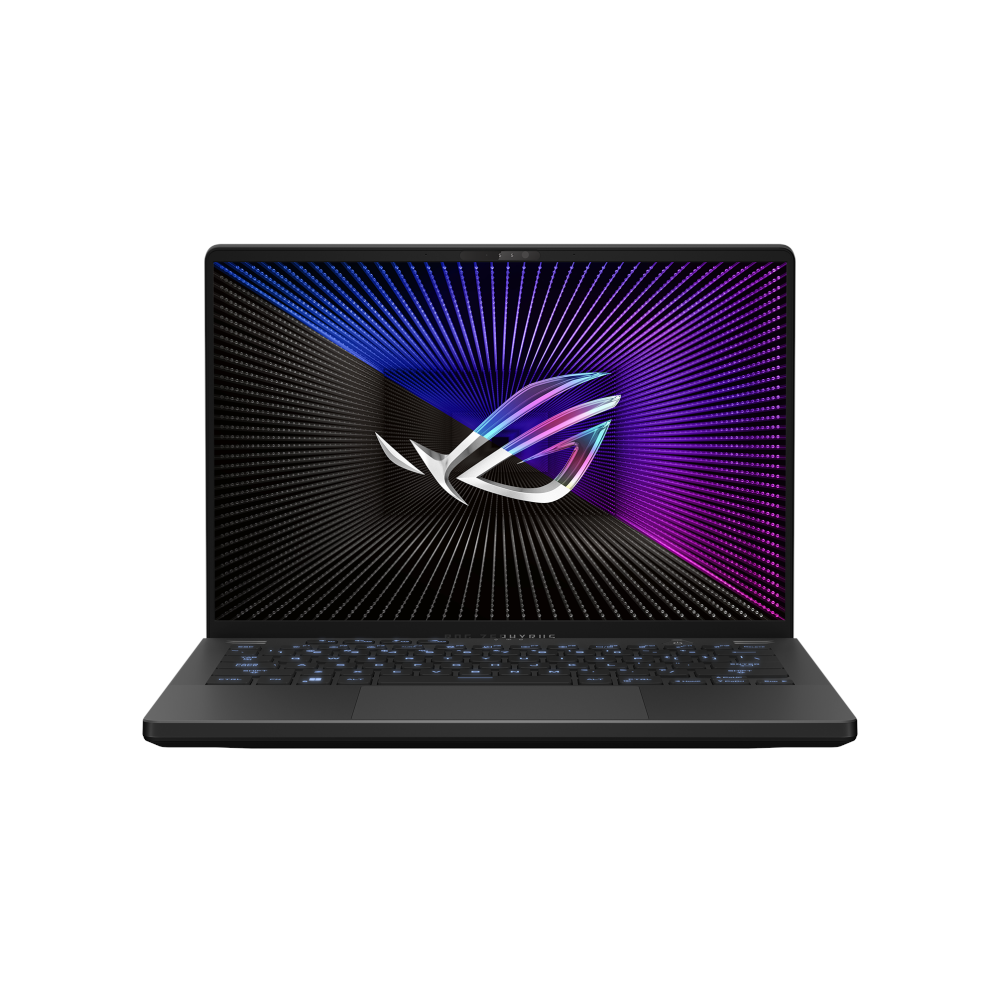 A large main feature product image of ASUS ROG Zephyrus G14 GA402NJ-L4034W 14" 144Hz Ryzen 7 7735HS RTX 3050 Win 11 Gaming Notebook