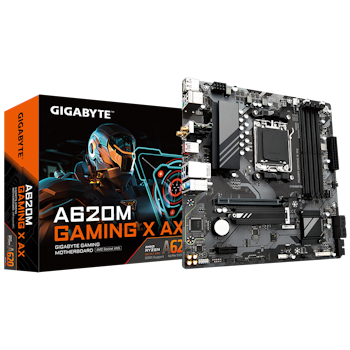 Product image of Gigabyte A620M GAMING X AX AM5 mATX Desktop Motherboard - Click for product page of Gigabyte A620M GAMING X AX AM5 mATX Desktop Motherboard