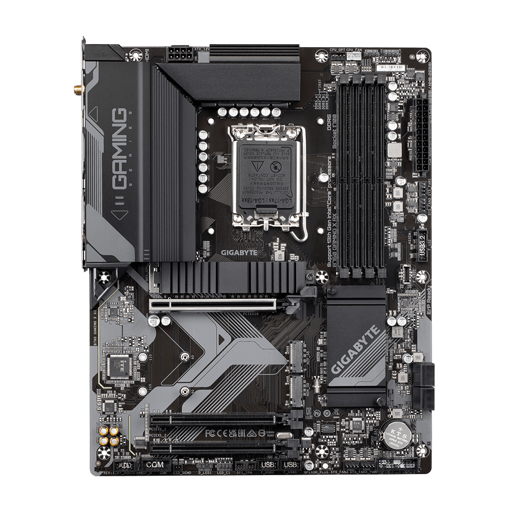 A large main feature product image of Gigabyte B760 Gaming X AX LGA1700 ATX Desktop Motherboard