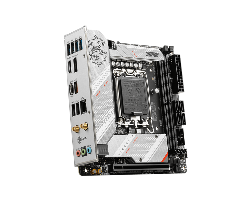 A large main feature product image of MSI MPG B760I Edge WiFi LGA1700 Mini-ITX Desktop Motherboard