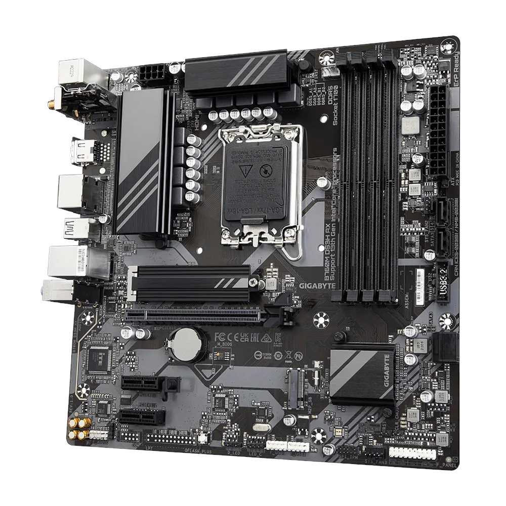 A large main feature product image of Gigabyte B760M DS3H AX LGA1700 mATX Desktop Motherboard
