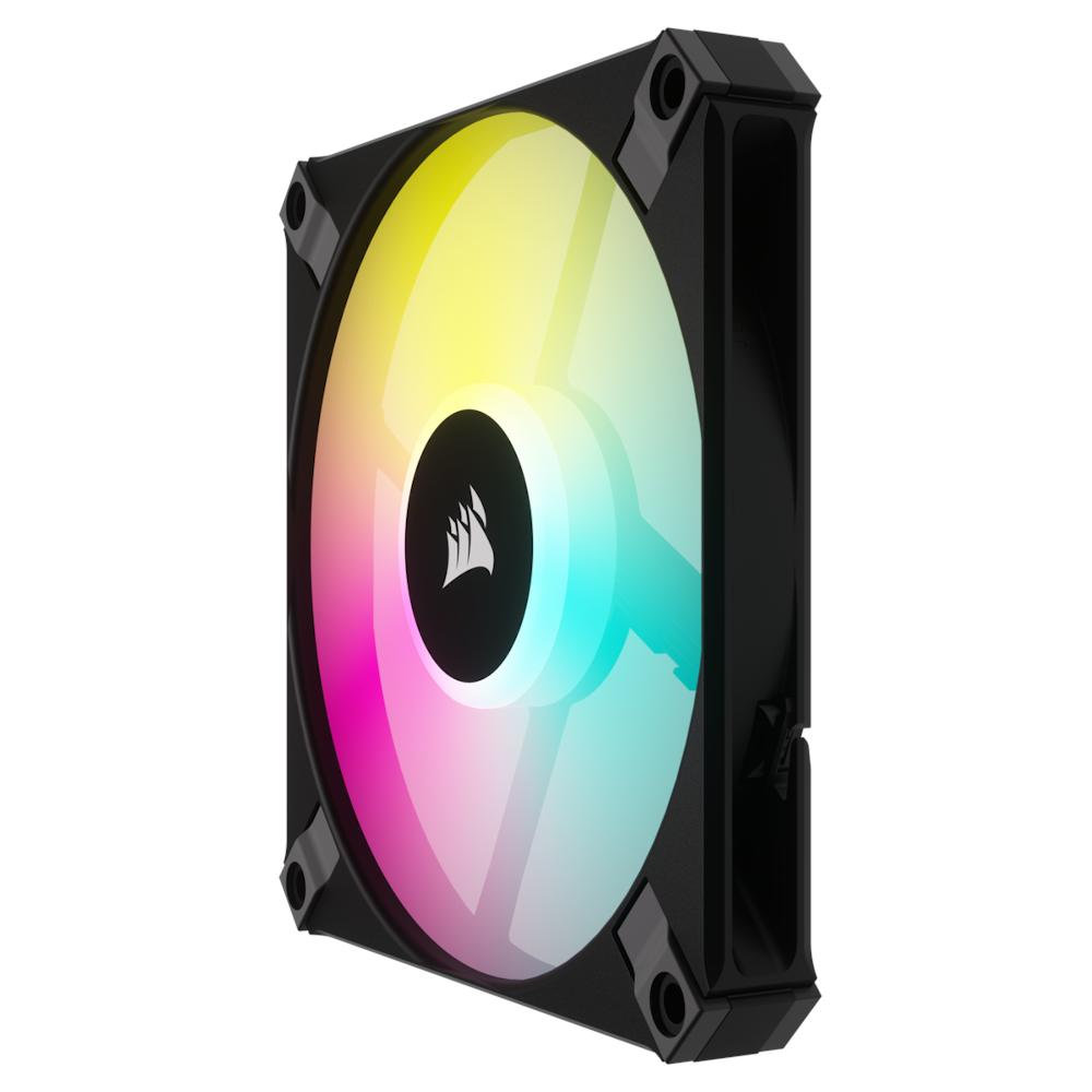 A large main feature product image of Corsair iCUE AF120 RGB SLIM 120mm PWM Fluid Dynamic Bearing Fan — Black Twin Pack