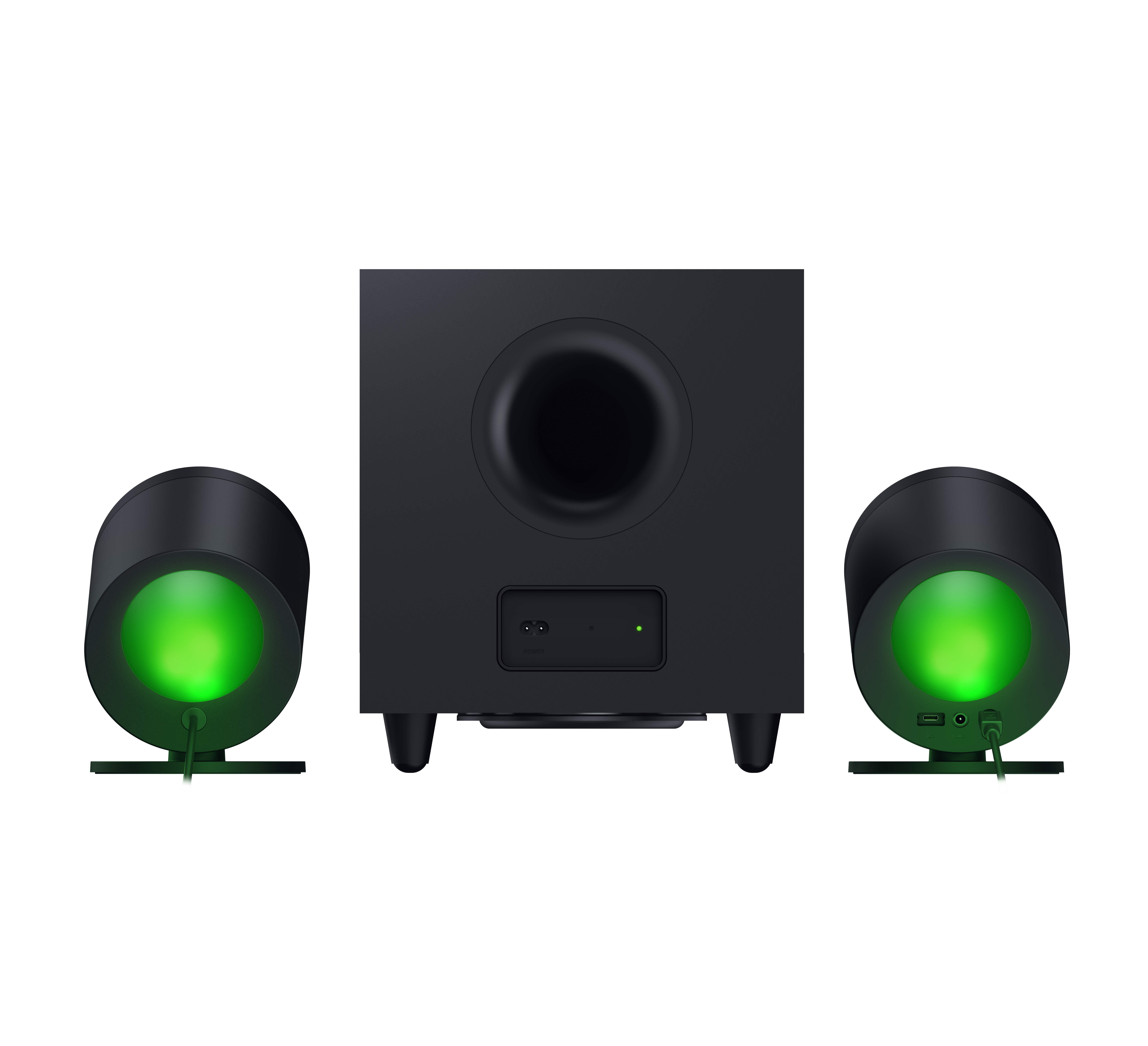A large main feature product image of Razer Nommo V2 Pro Full-Range 2.1 PC Gaming Speakers with Wireless Subwoofer 