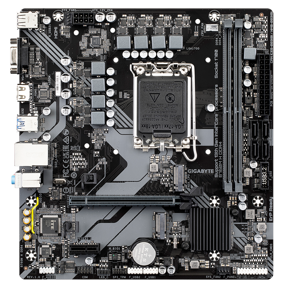 A large main feature product image of Gigabyte B760M H DDR4 LGA1700 mATX Desktop Motherboard