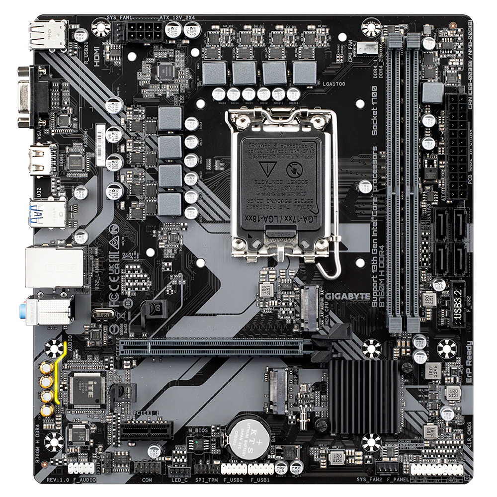 A large main feature product image of Gigabyte B760M H DDR4 LGA1700 mATX Desktop Motherboard