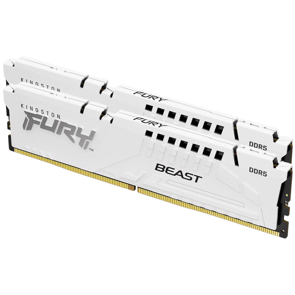 A large main feature product image of Kingston 32GB Kit (2x16GB) DDR5 Fury Beast AMD EXPO C36 6000MHz - White