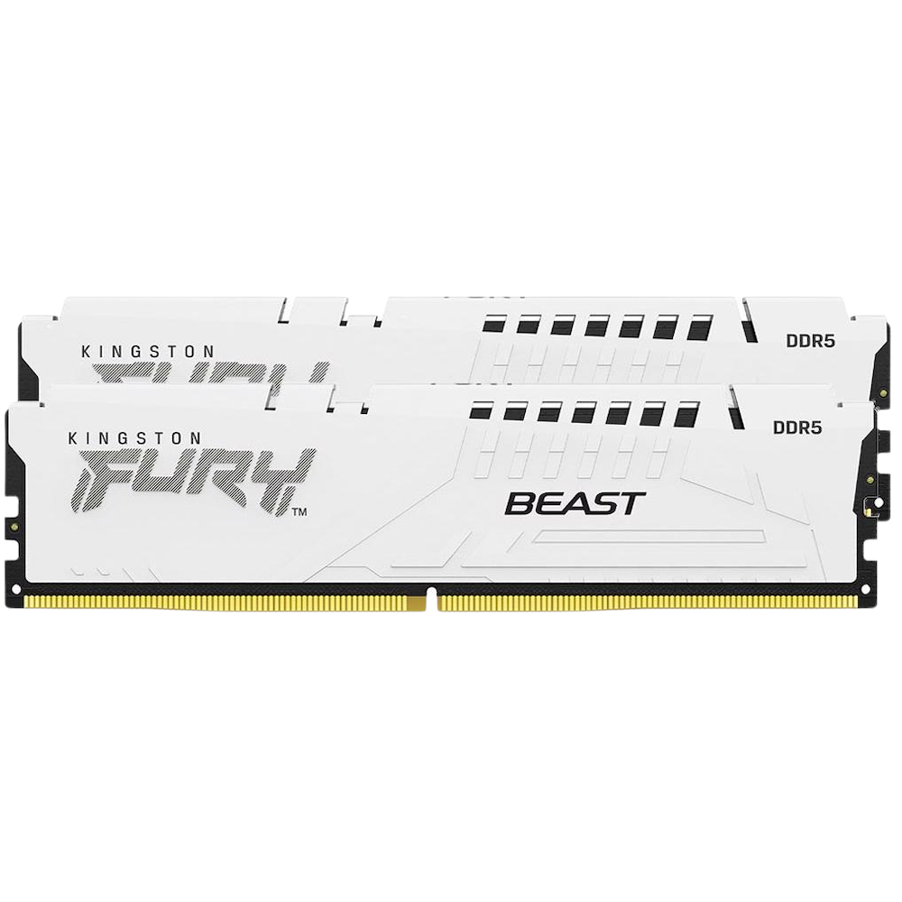 A large main feature product image of Kingston 32GB Kit (2x16GB) DDR5 Fury Beast AMD EXPO C36 6000MHz - White