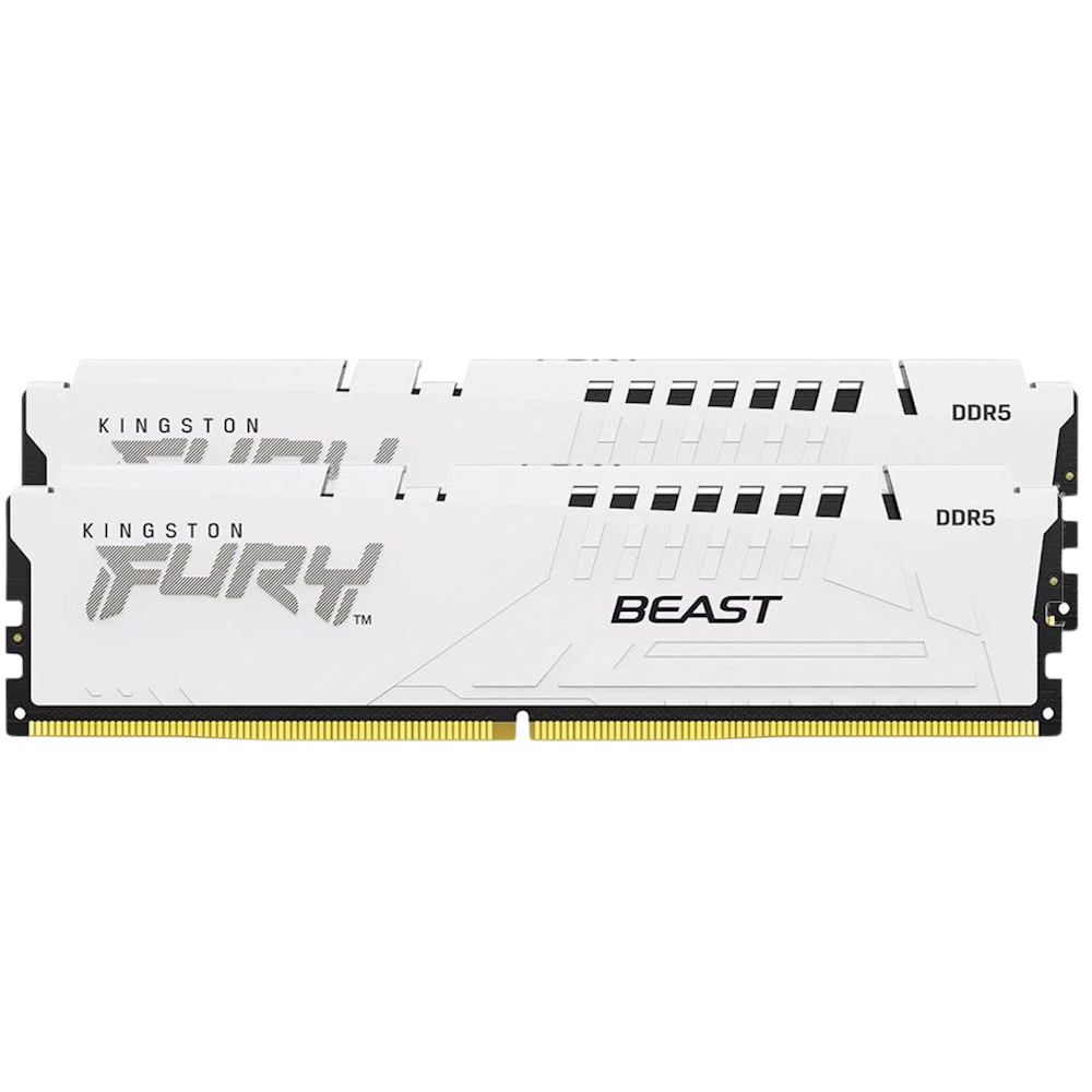 A large main feature product image of Kingston 32GB Kit (2x16GB) DDR5 Fury Beast C40 6000MHz - White