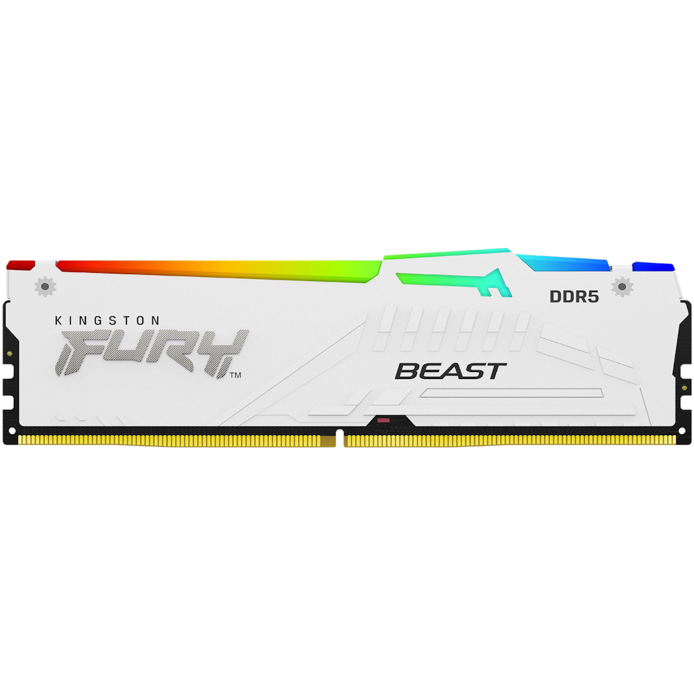 A large main feature product image of Kingston 32GB Kit (2x16GB) DDR5 Fury Beast RGB C40 6000MHz - White