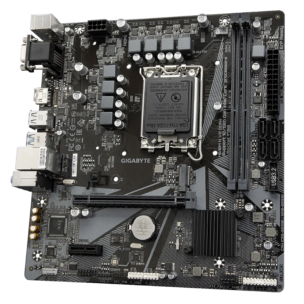 A large main feature product image of Gigabyte H610M-H V2 DDR4  LG1700 mATX Desktop Motherboard
