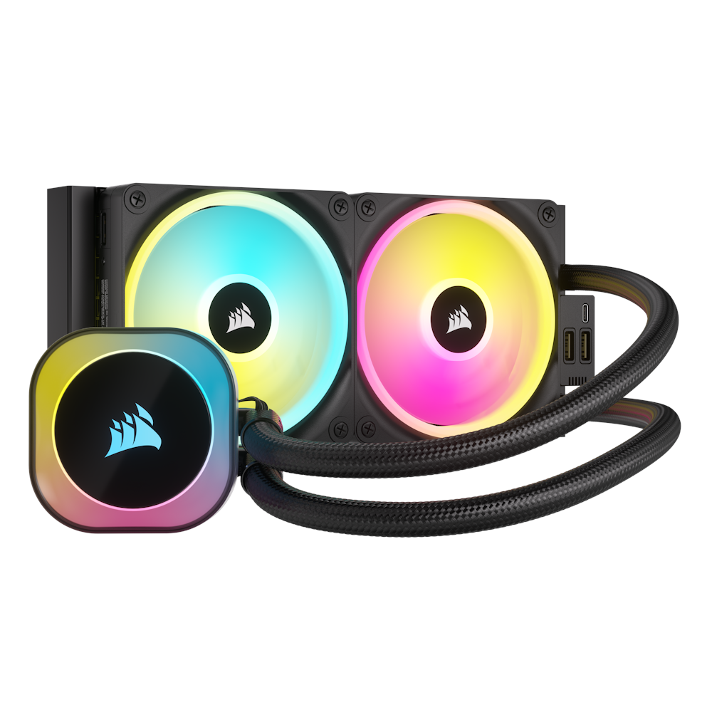 A large main feature product image of Corsair iCUE LINK H100i RGB 240mm AIO Liquid CPU Cooler - Black