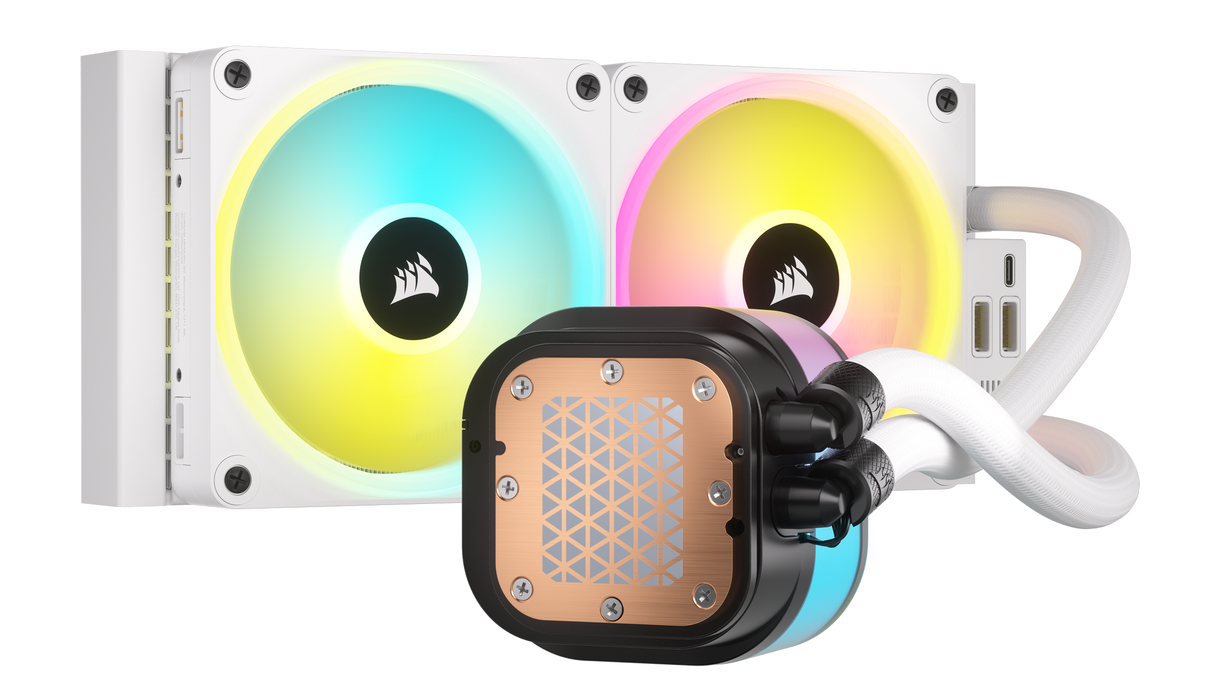 A large main feature product image of Corsair iCUE LINK H100i RGB - 240mm AIO Liquid CPU Cooler (White)