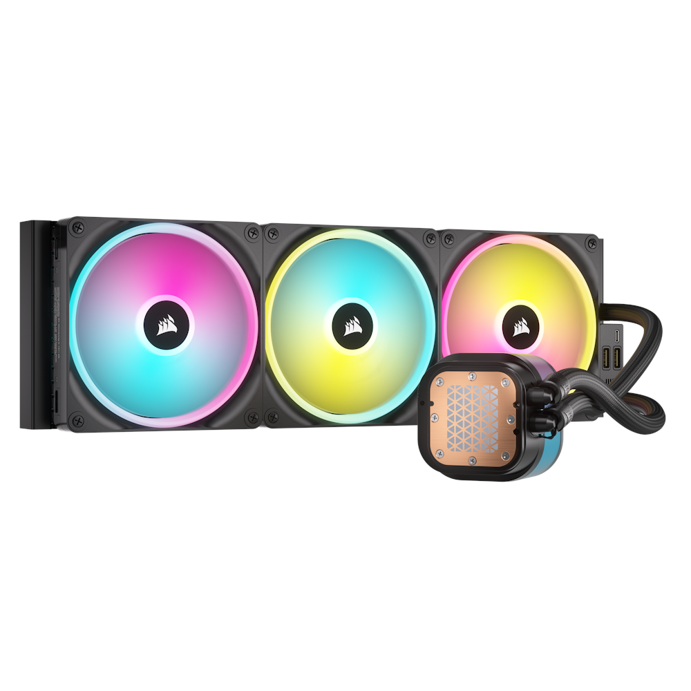 A large main feature product image of Corsair iCUE LINK H170i RGB 420mm AIO Liquid CPU Cooler