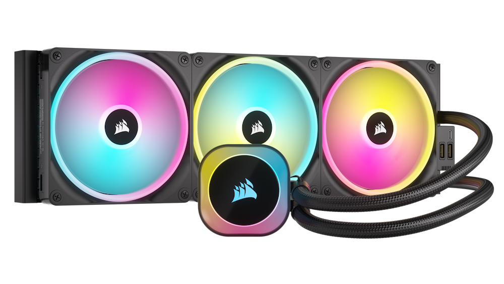 A large main feature product image of Corsair iCUE LINK H170i RGB 420mm AIO Liquid CPU Cooler