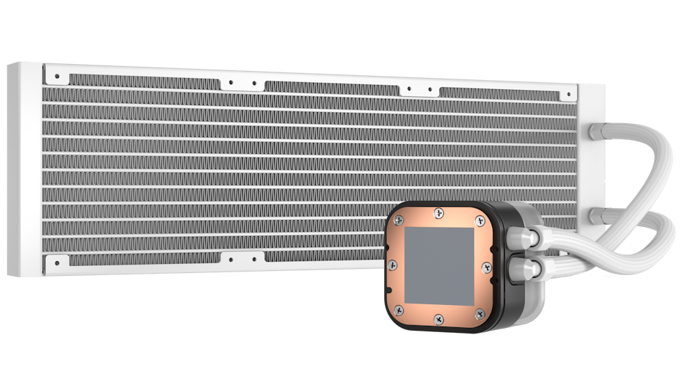 A large main feature product image of Corsair iCUE H150i ELITE 360mm Liquid CPU Cooler - White