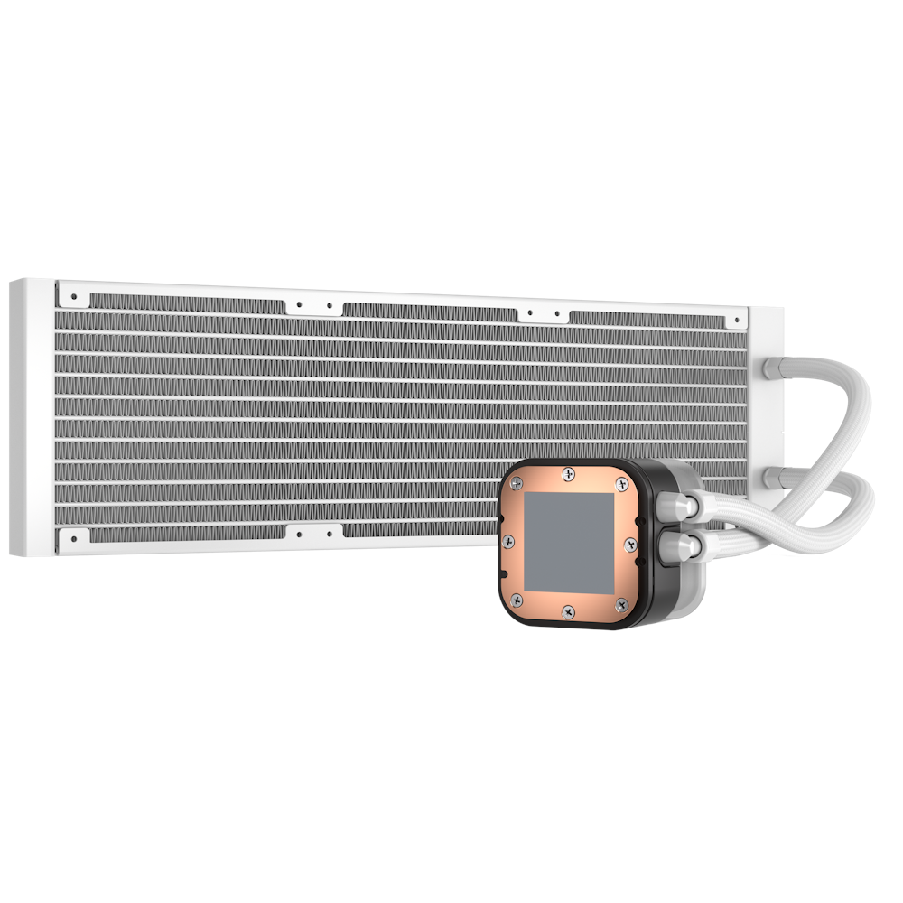 A large main feature product image of Corsair iCUE H150i ELITE 360mm Liquid CPU Cooler - White