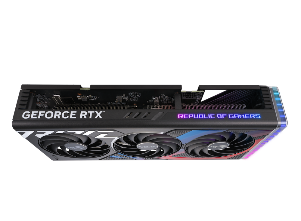 A large main feature product image of ASUS GeForce RTX 4070 ROG Strix OC 12GB GDDR6X