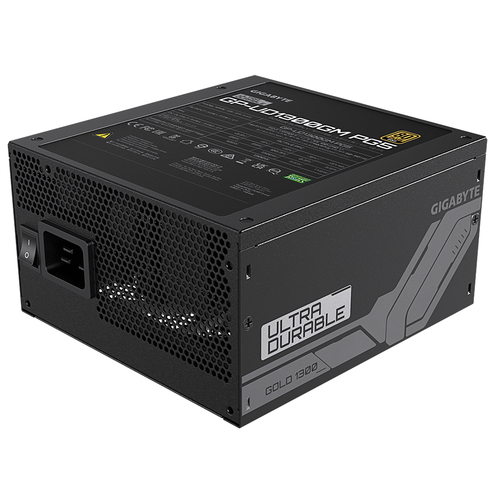 A large main feature product image of Gigabyte UD1300GM PG5 1300W Gold PCIe 5.0 Modular PSU