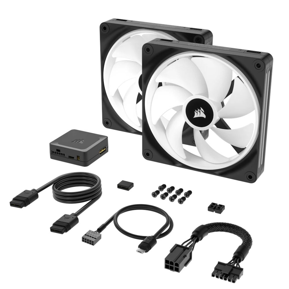 A large main feature product image of Corsair iCUE LINK QX140 RGB 140mm PWM Dual Fan Kit - Black