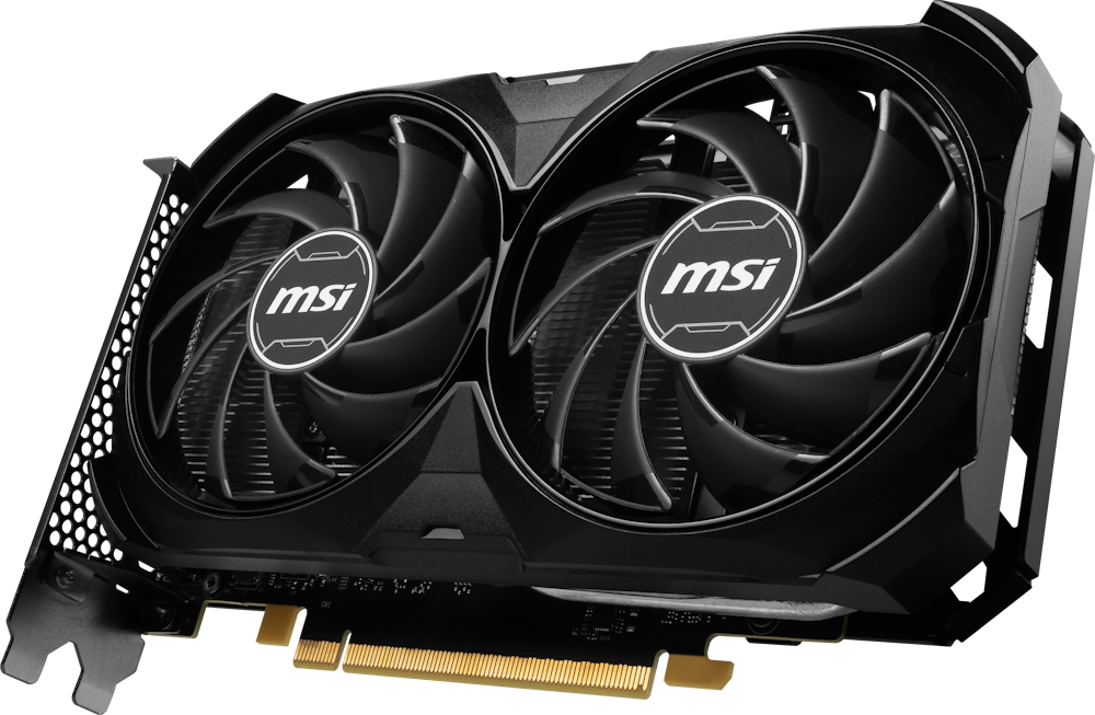 A large main feature product image of MSI GeForce RTX 4060 Ti Ventus 2X BLACK OC 16GB GDDR6