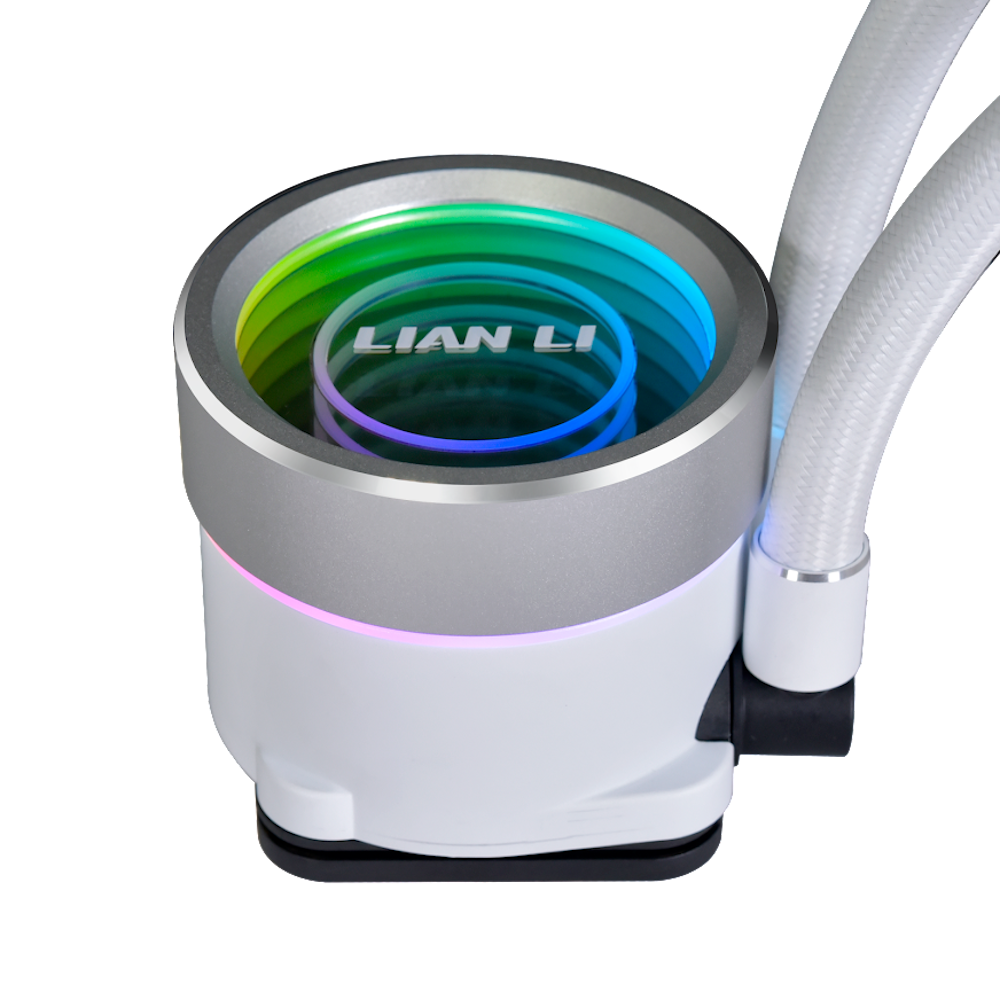 A large main feature product image of Lian Li Galahad II Trinity 240 RGB 240mm AIO Liquid CPU Cooler - White