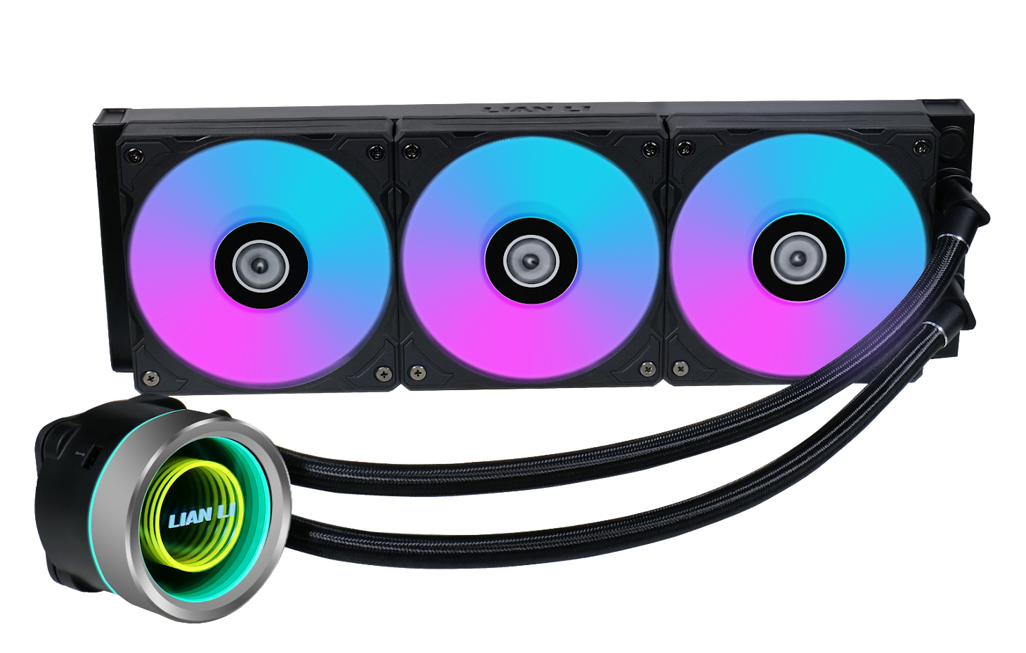 A large main feature product image of Lian Li Galahad II Trinity - 360mm RGB AIO Liquid CPU Cooler (Black)
