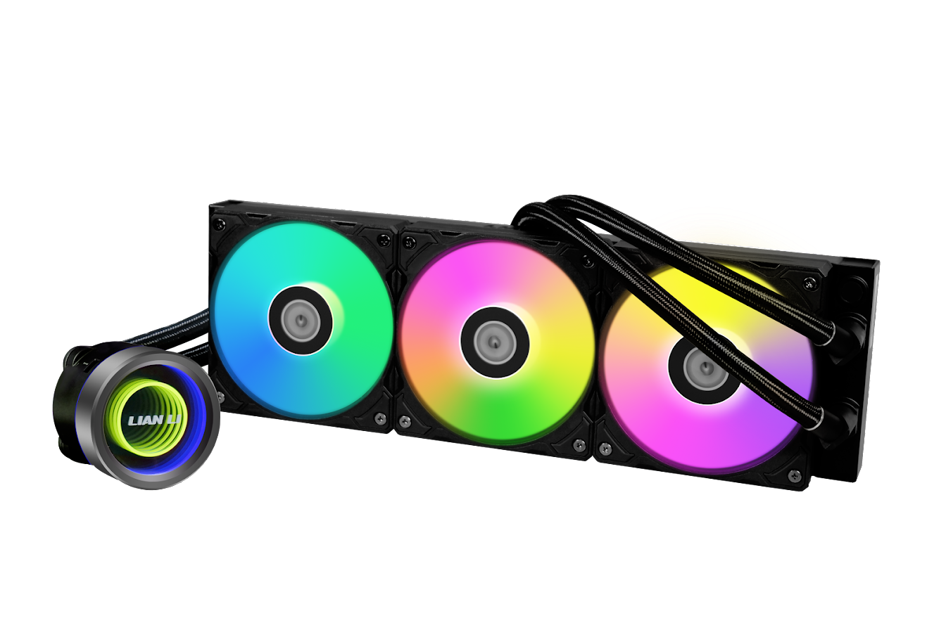 A large main feature product image of Lian Li Galahad II Trinity - 360mm RGB AIO Liquid CPU Cooler (Black)