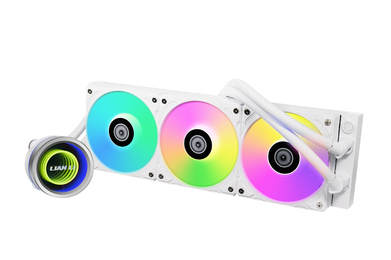 A large main feature product image of Lian Li Galahad II Trinity - 360mm RGB AIO Liquid CPU Cooler (White)