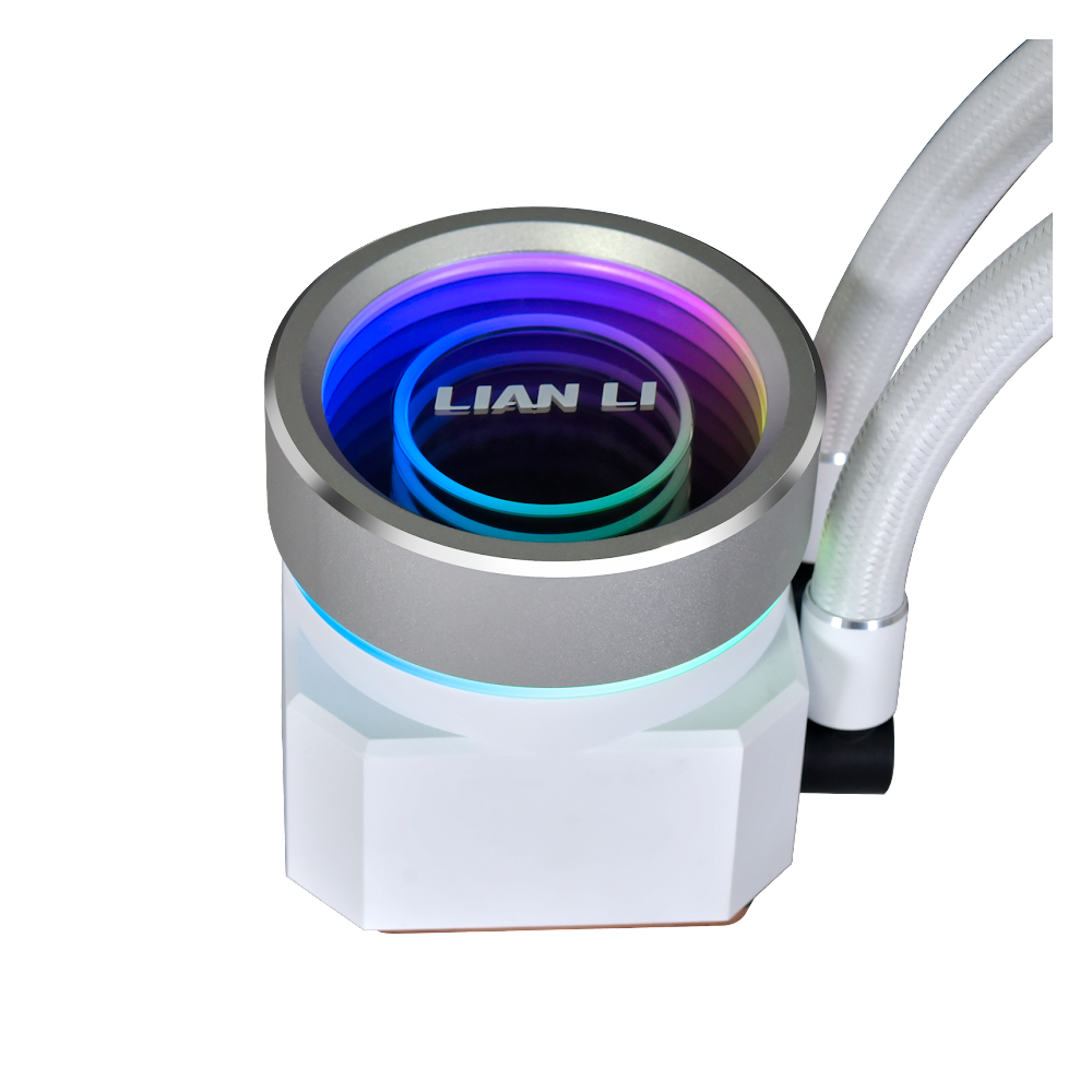 A large main feature product image of Lian Li Galahad II Trinity 360 Performance 360mm AIO Liquid CPU Cooler - White