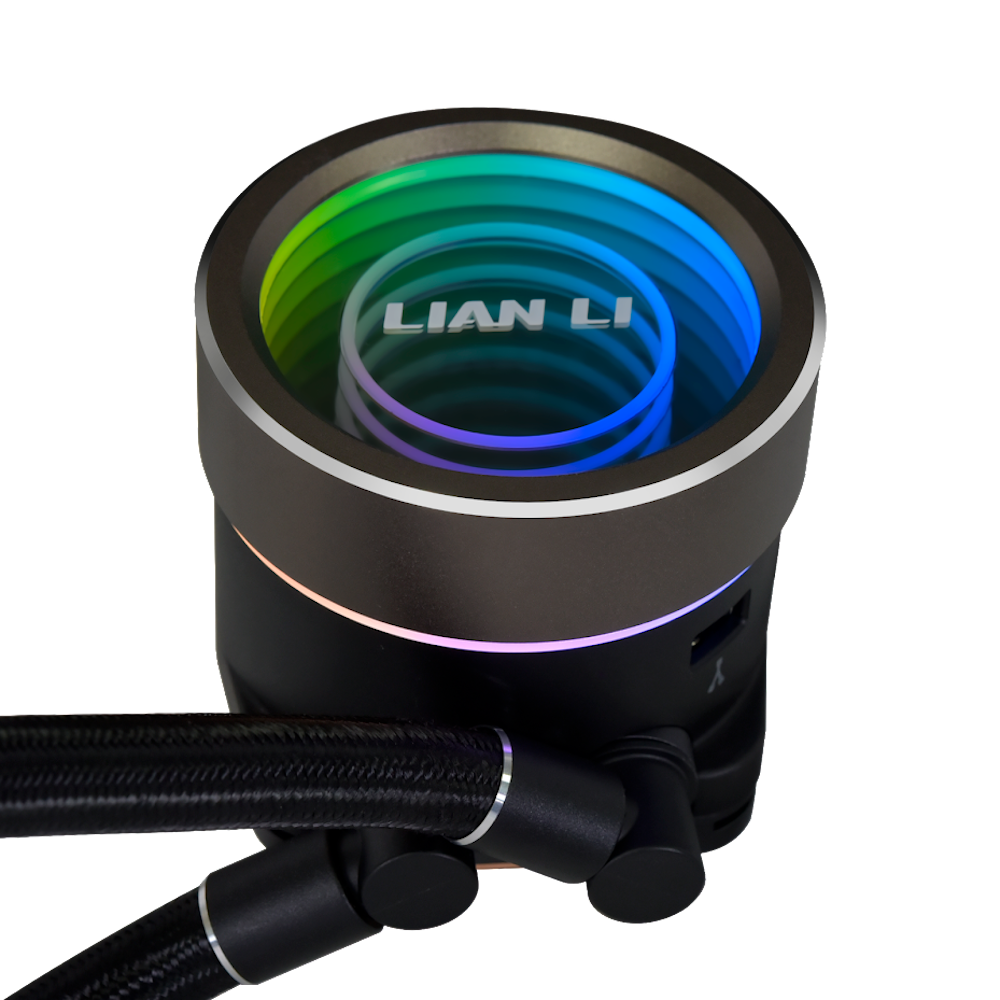 A large main feature product image of Lian Li Galahad II Trinity 360 SL Infinity RGB 360mm AIO Liquid CPU Cooler - Black